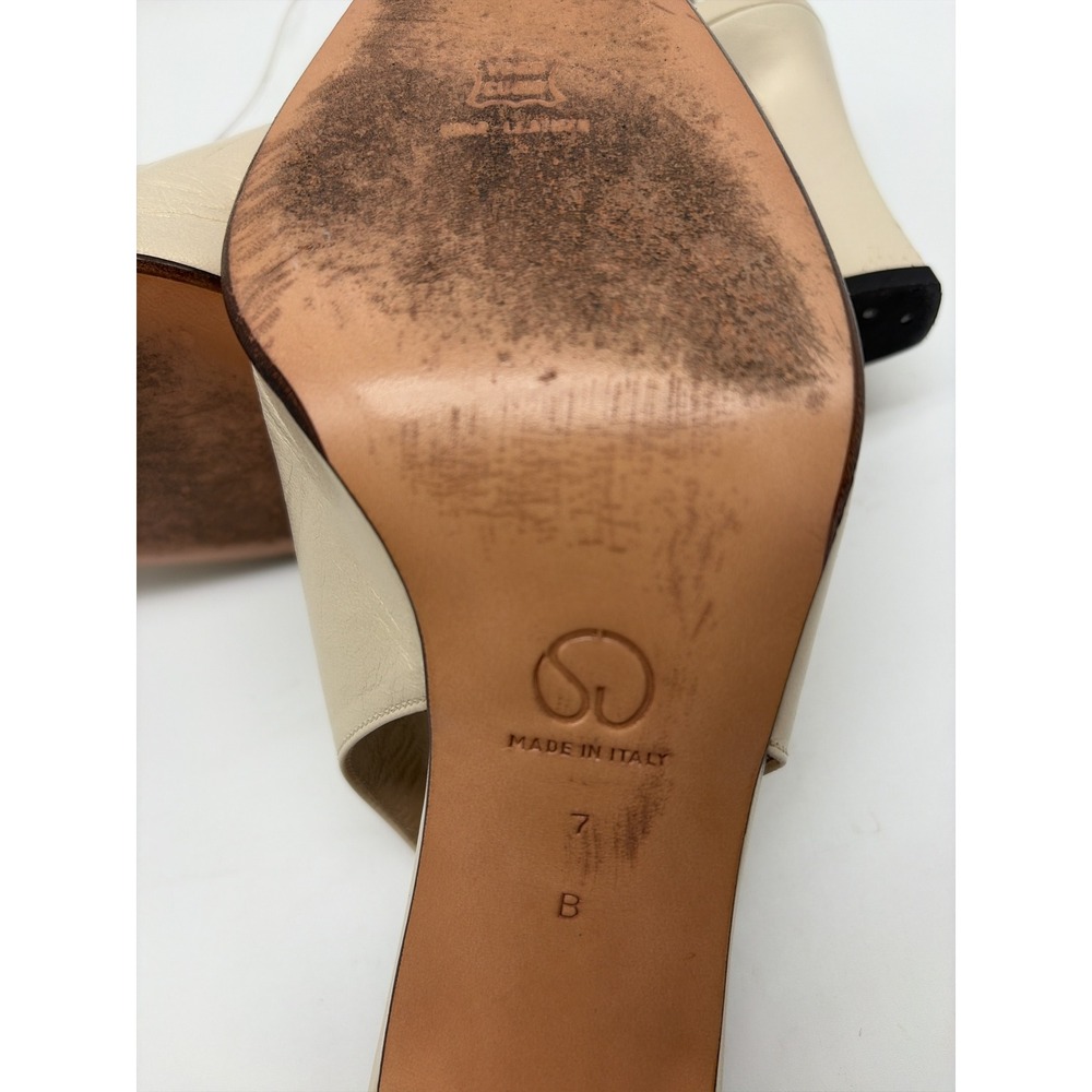 St. John Women 7B Cream Gold Leather Slingback Square Toe Block Heels Italy - Picture 5 of 5